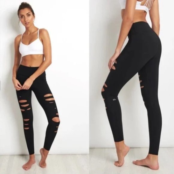ALO Yoga Pants - Alo Yoga Ripped Warrior High Rise Leggings Size XS